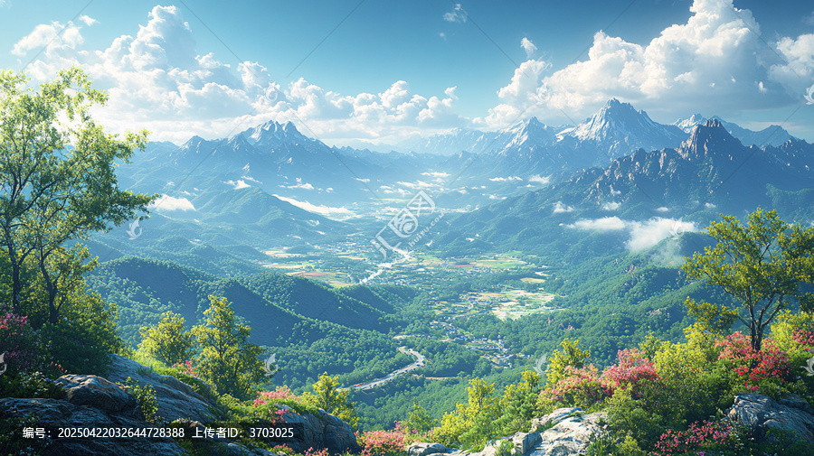 登山至頂，俯瞰森林與道路
