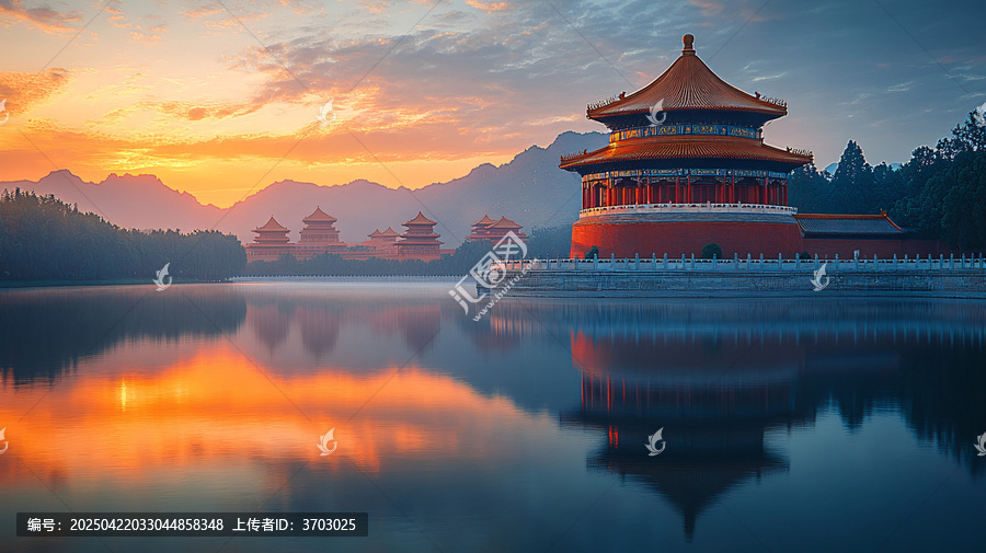 湖光中映出古建筑的美麗倒影