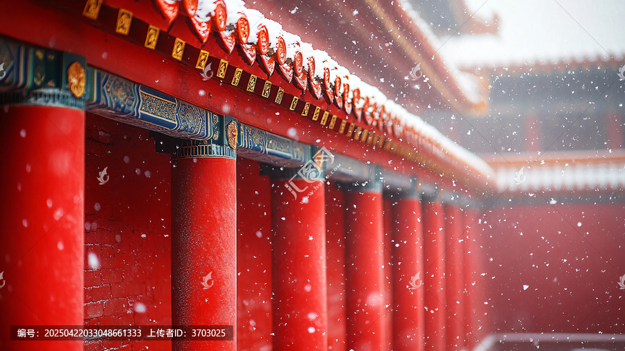 紅墻黃瓦古建筑雪景
