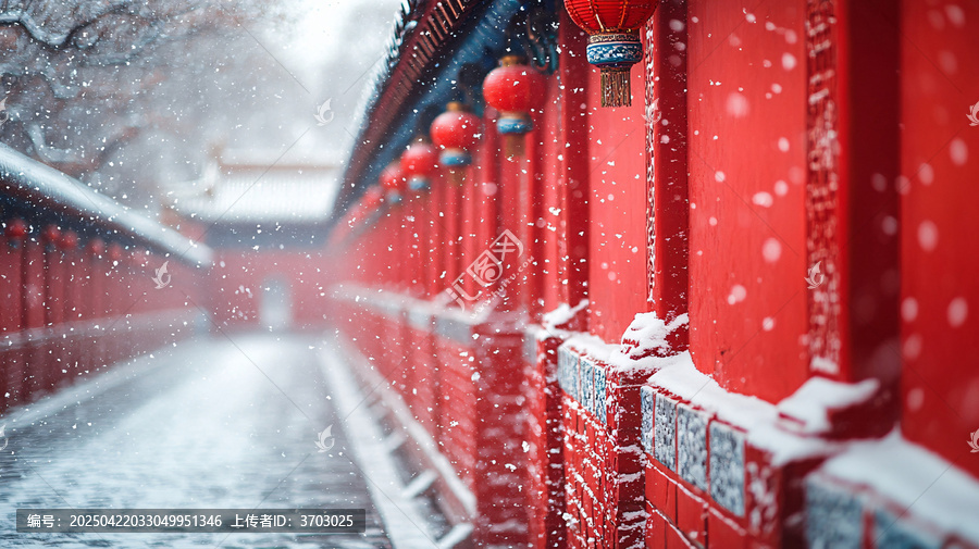 紅墻黃瓦古建筑雪景