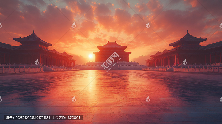 夕陽下的故宮全景