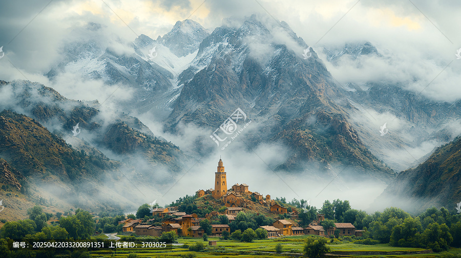 雪山下的村莊景