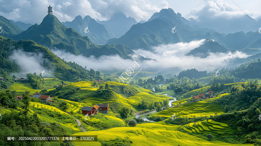 雪山下的村莊景