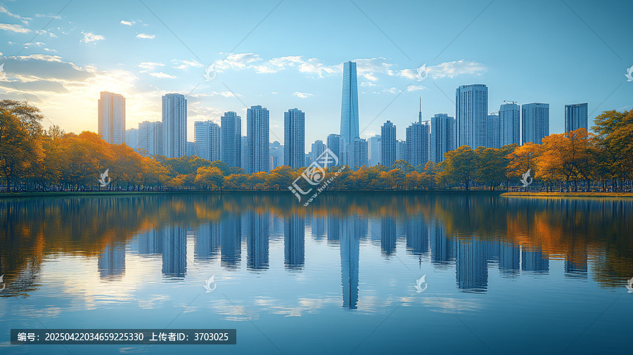 城市道路邊的摩天大樓全景
