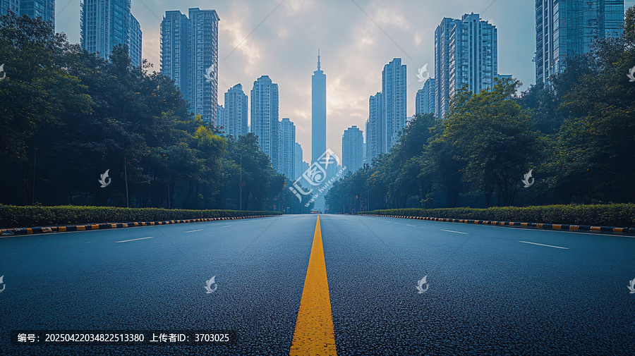 城市中林蔭大道與高樓相映成趣的景致