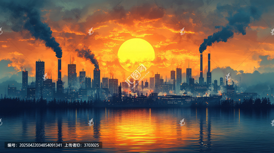 霧靄中的城市高樓建筑全景