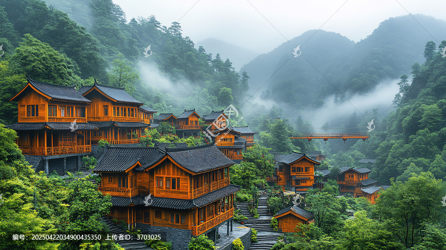 山間的特色木屋建筑風(fēng)景