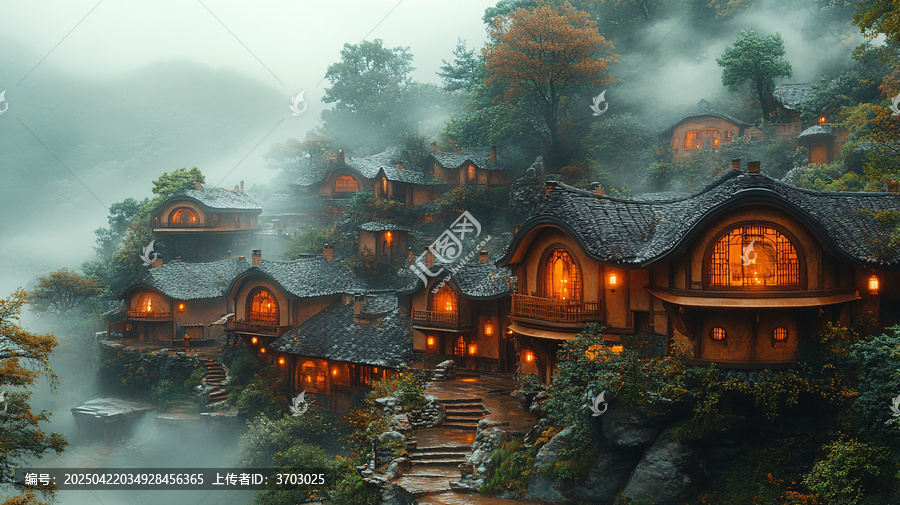 依山傍水的古村落風(fēng)景