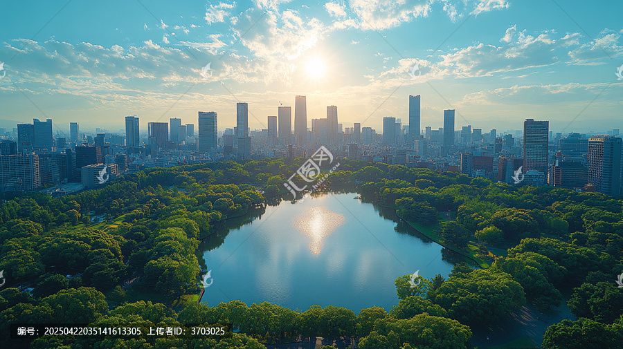 城市中綠樹環(huán)繞的古建筑鳥瞰全景