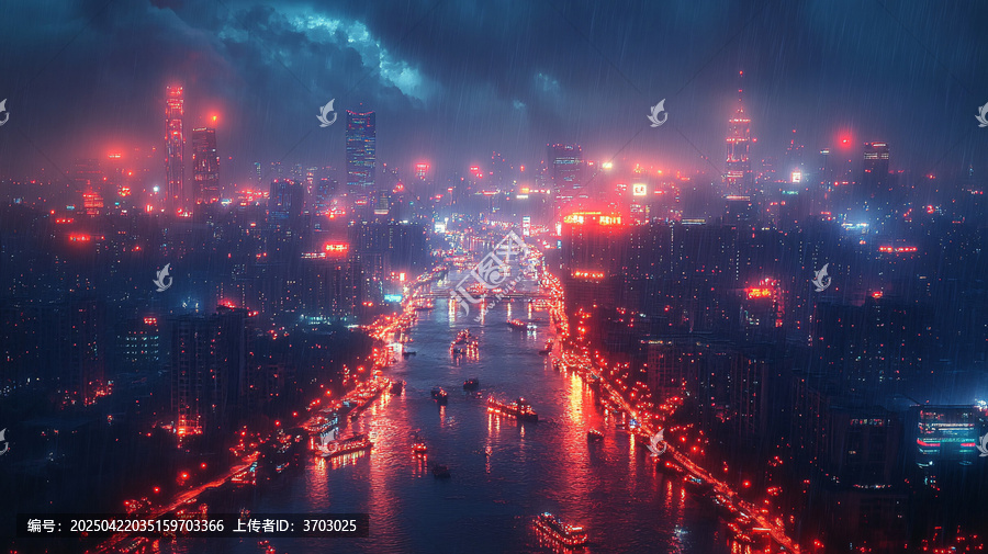 俯瞰城市夜景燈火輝煌的城市天際線