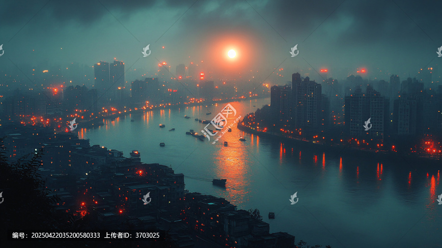 俯瞰城市夜景燈火輝煌的城市天際線
