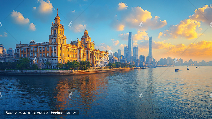 城市河流兩岸建筑全景鳥瞰圖