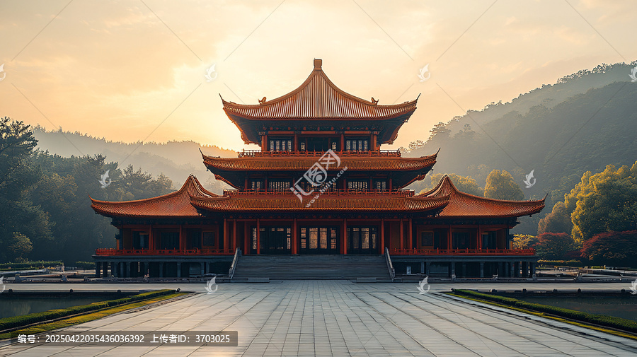 古建筑庭院中的傳統(tǒng)中式樓閣全景