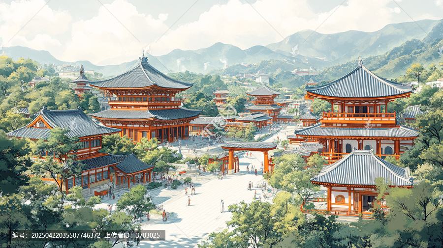 中式古建筑群全景圖