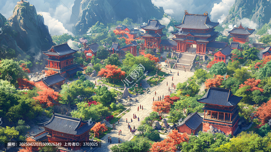 中式古建筑群全景圖