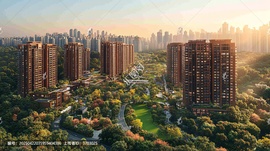 現(xiàn)代化城市道路及林立高樓鳥瞰全景
