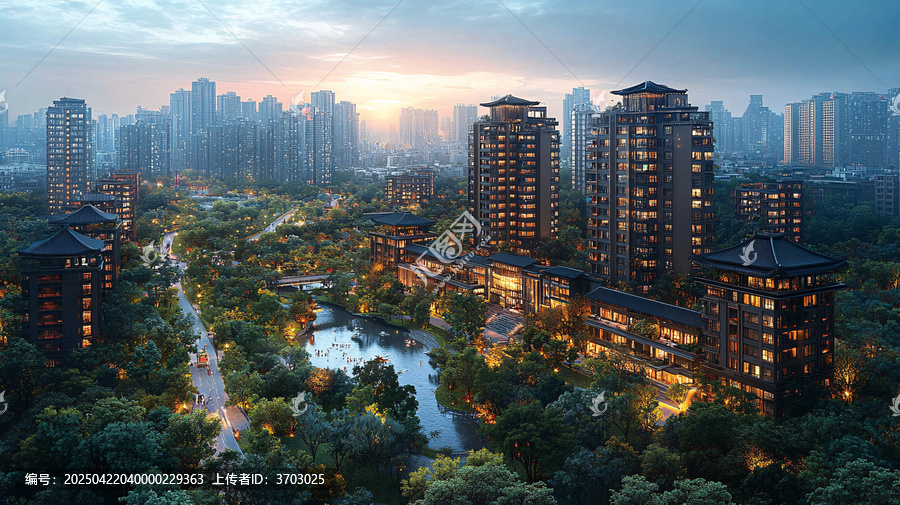 現(xiàn)代化城市道路及林立高樓鳥瞰全景