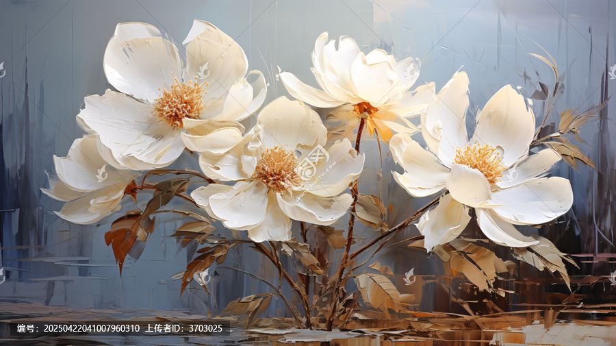 白花牡丹油畫