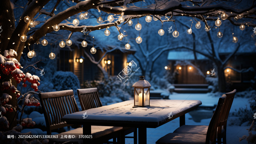 圣誕夜花園雪景