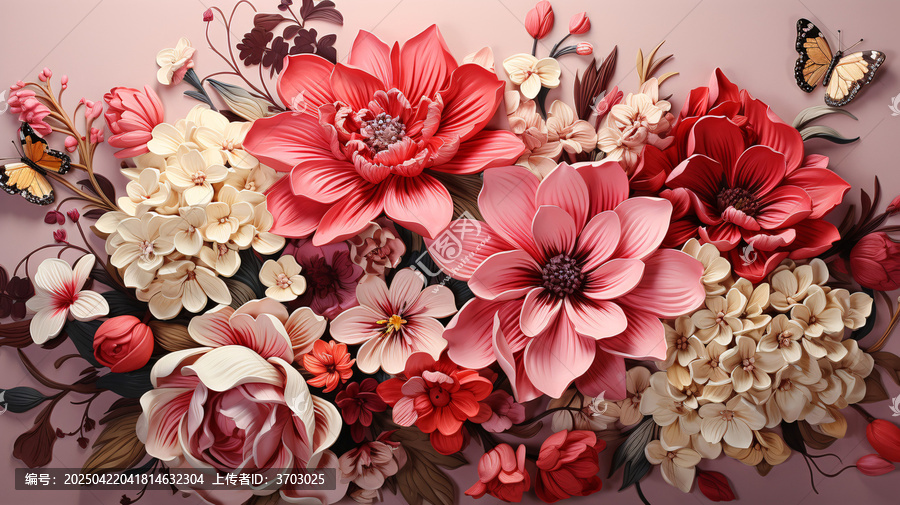 紅底繁花蝴蝶圖案