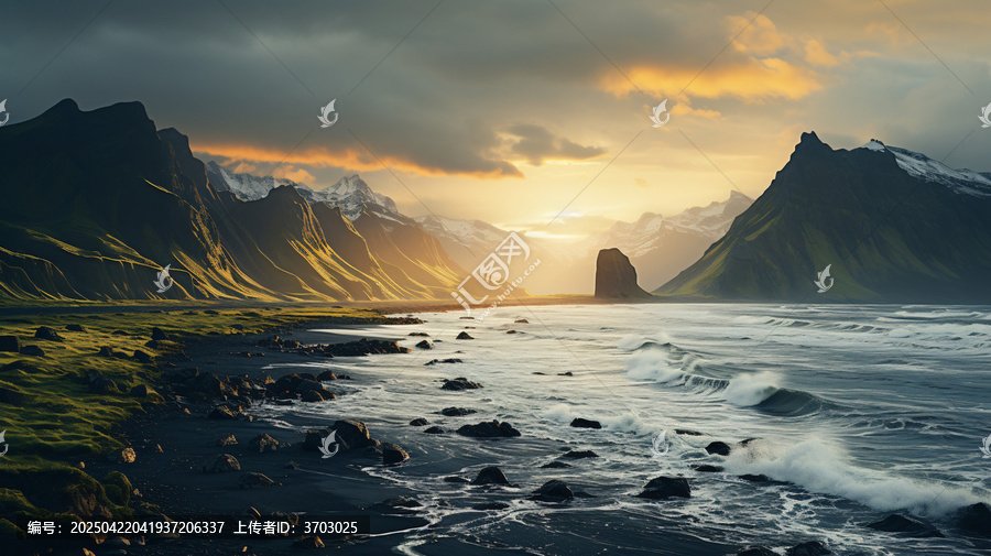 黑沙灘晚霞山脈
