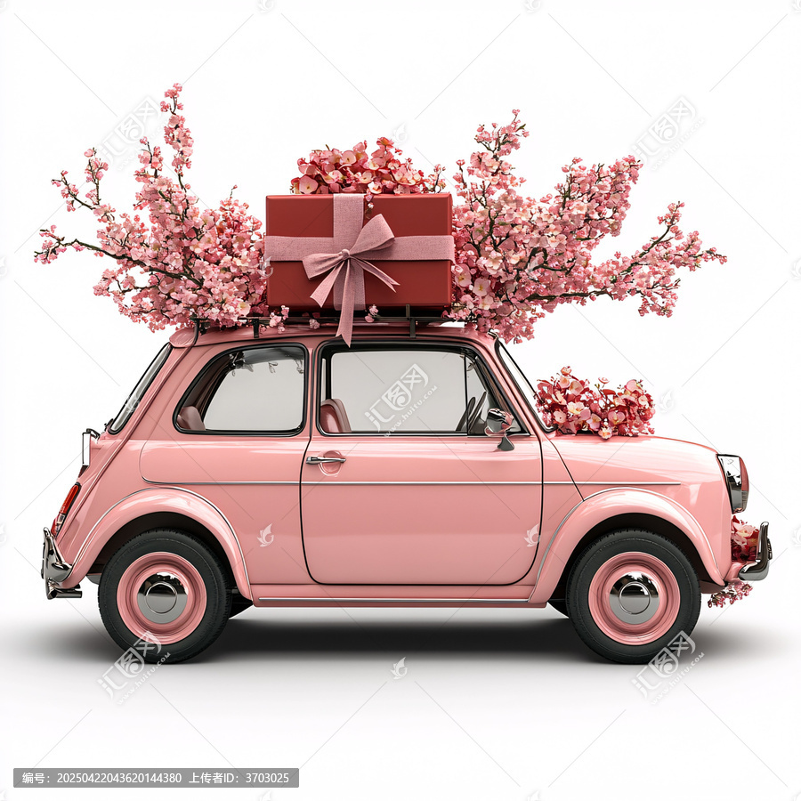 粉色小車載紅色禮盒