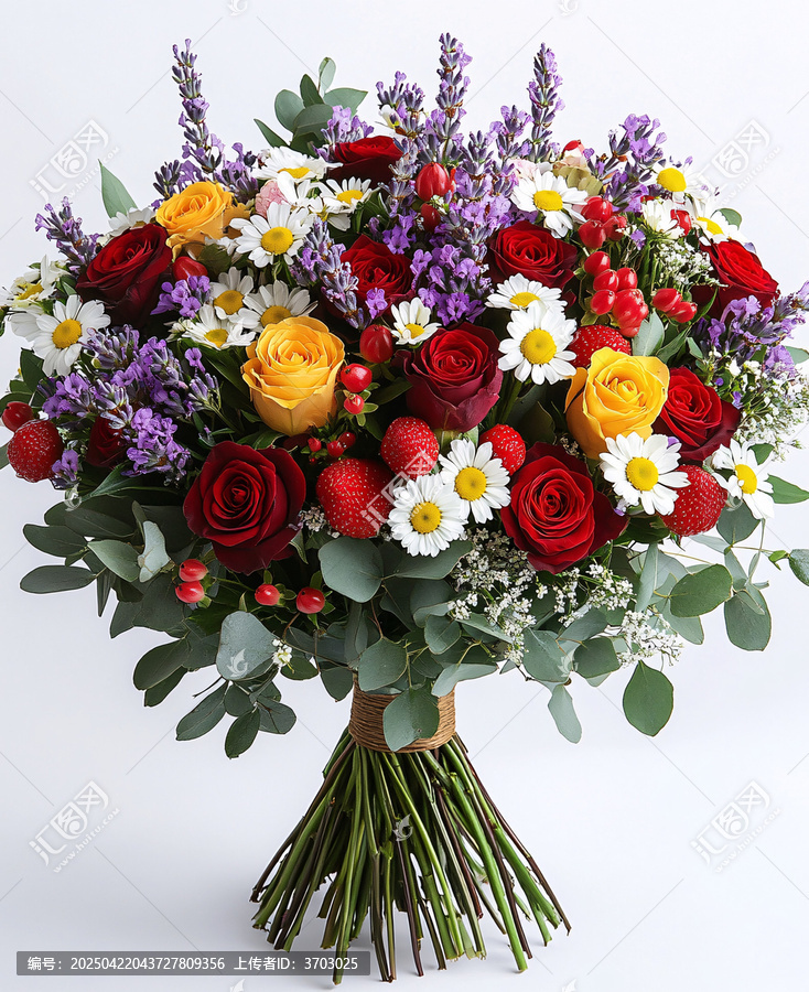 混合花束紅黃玫瑰紫薰衣草白雛菊