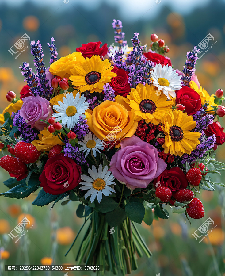 混合花束紅黃玫瑰紫薰衣草白雛菊