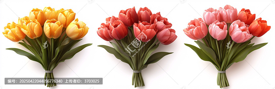 黃粉紅三色郁金香花束
