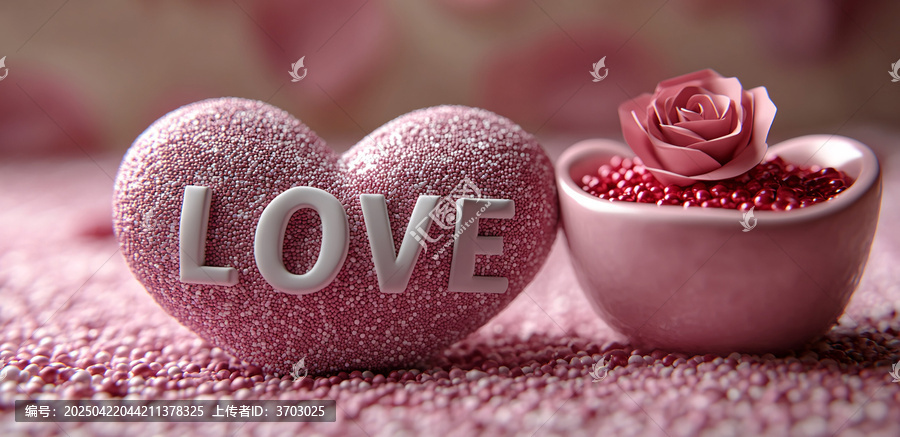 粉色背景上的LOVE文字與玫瑰