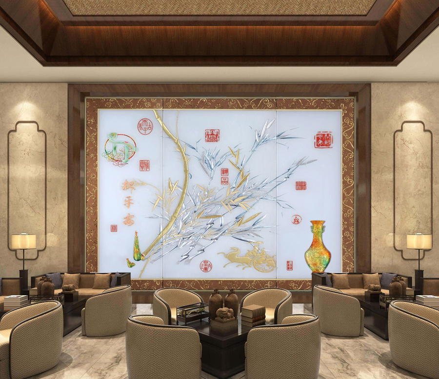 新中式藝術(shù)背景墻裝飾畫(huà)