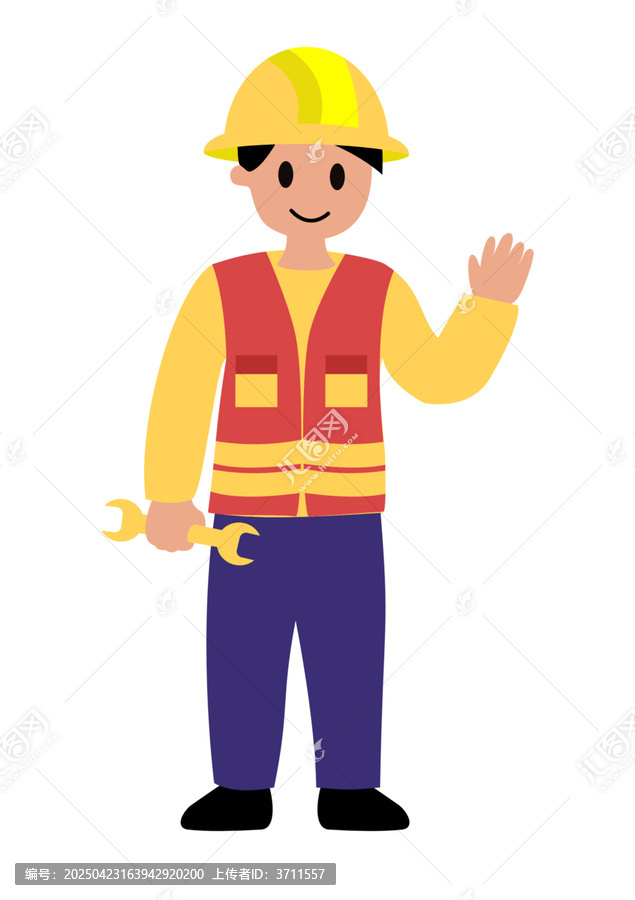 透明背景戴安全帽穿工作背心的建筑工人