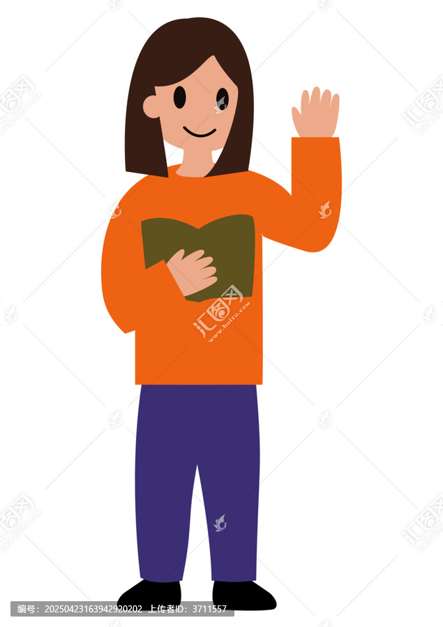 透明背景手拿書本微笑揮手的女教師