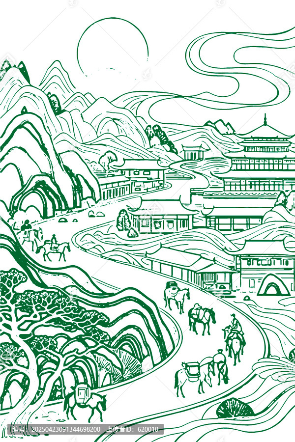 普洱茶茶葉包裝設(shè)計(jì)馬古道底紋手繪矢量圖