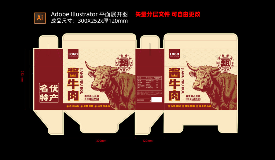 原創(chuàng)醬牛肉平頂手提盒包裝