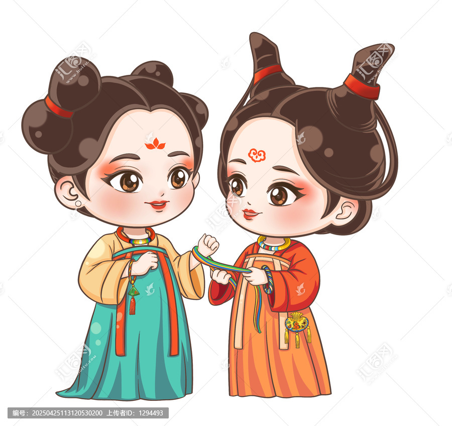 唐朝古人端午節(jié)互綁五彩繩長命縷