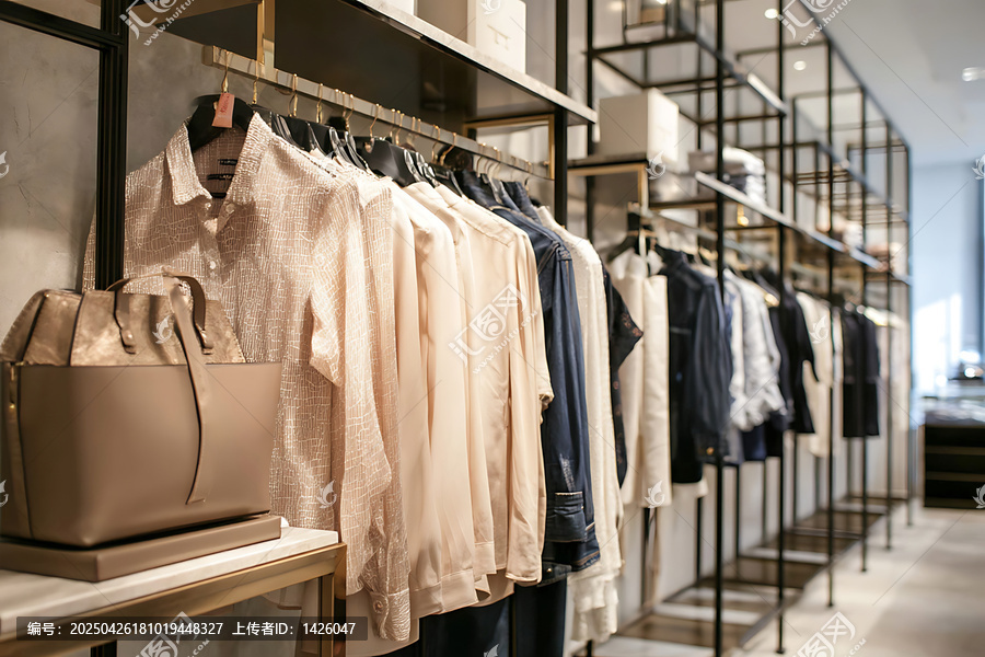 現(xiàn)代精品店內(nèi)的奢華服裝陳列