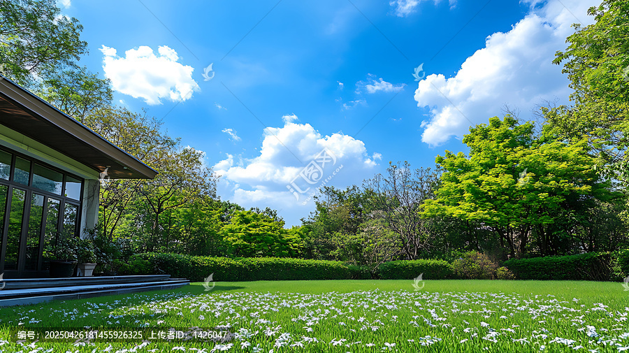 美麗的夏季花園和房屋外景