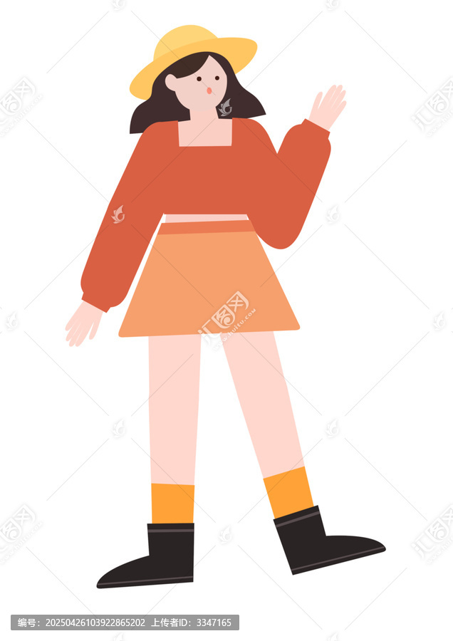 揮手的時(shí)尚女孩插畫
