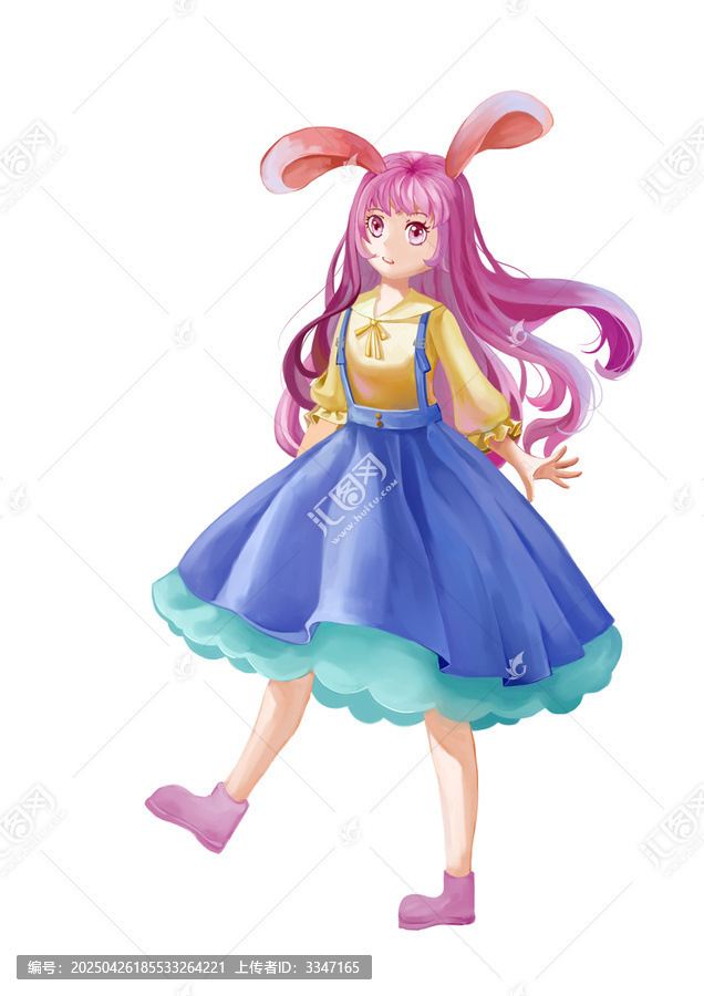 粉發(fā)兔耳可愛(ài)動(dòng)漫少女
