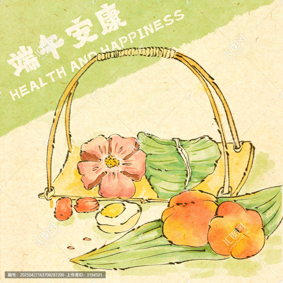 端午主題食物國畫清供圖
