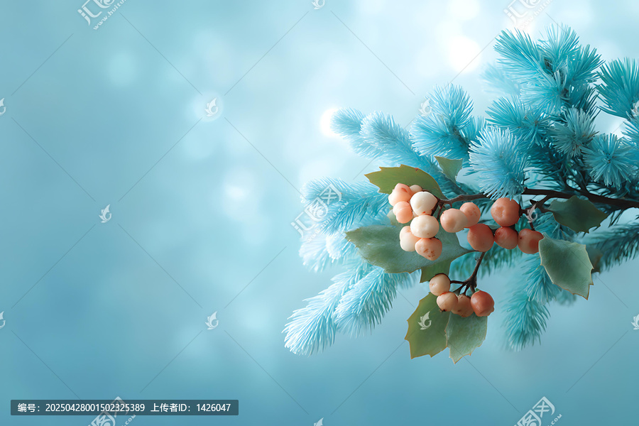 冰雪圣誕樹枝和漿果