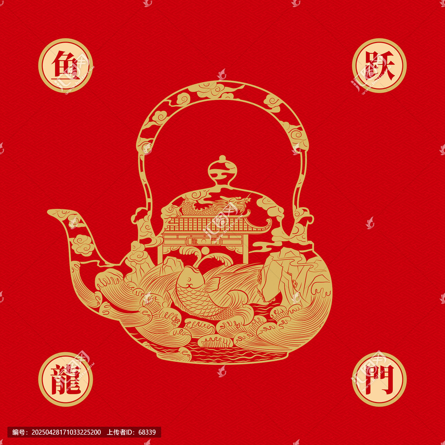 中式金紋鯉魚(yú)躍龍門(mén)茶壺圖