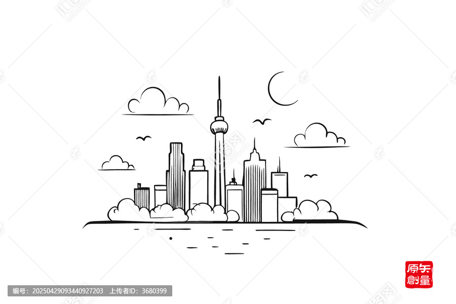 城市天際線黑白簡(jiǎn)約插畫(huà)