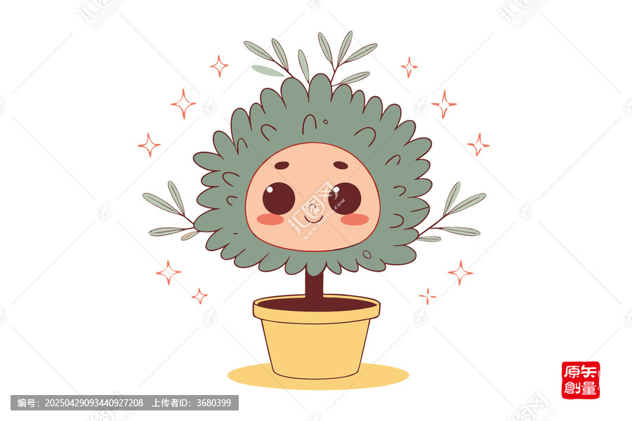 可愛卡通盆栽植物形象