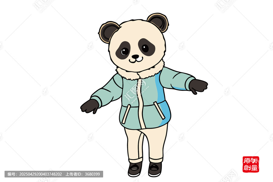 穿冬裝的可愛卡通大熊貓