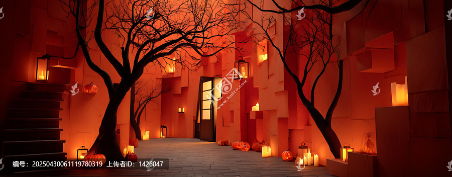 萬圣節(jié)夜晚小巷場景插圖