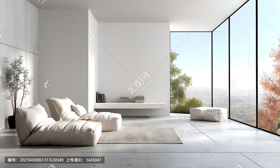 現(xiàn)代極簡風(fēng)格客廳，全景落地窗