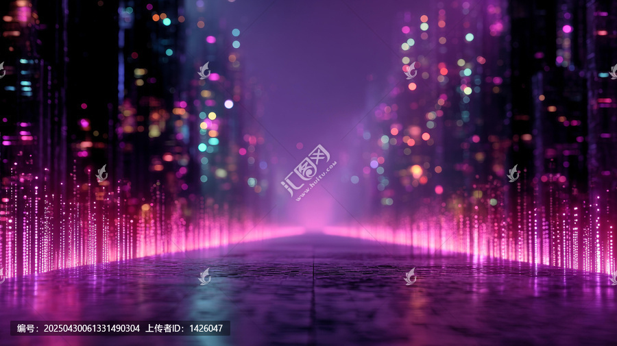 未來感霓虹夜色城市街道