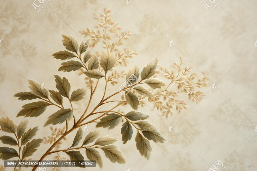 米白色墻紙上的復(fù)古花卉圖案